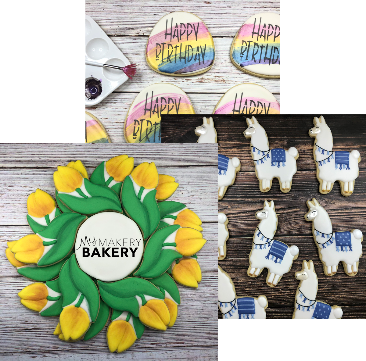 Decorated cookies on table